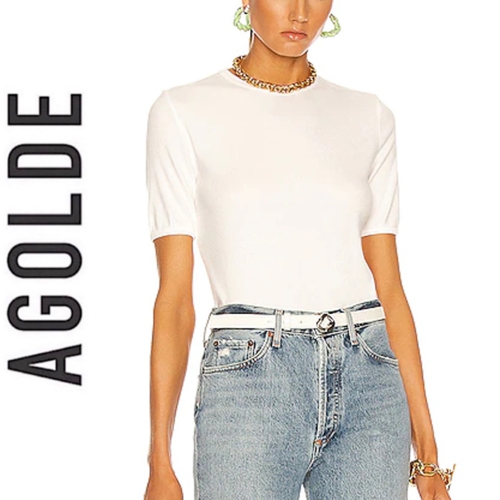 AGOLDE Relaxed Rib Tee In White Crop Crew Neck Basic Minimalist A7084-1096 XS - Picture 3 of 11